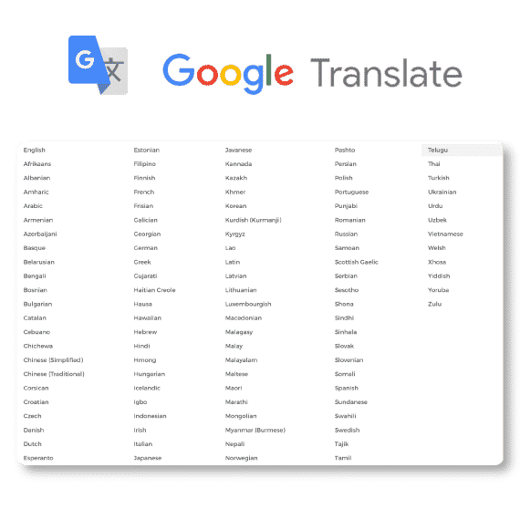 Google Translate languages