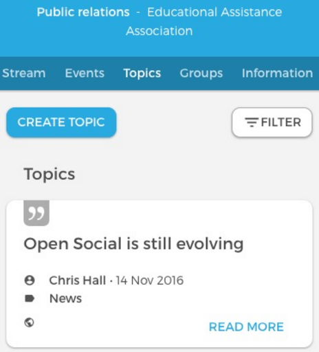 open social create topic button mobile view