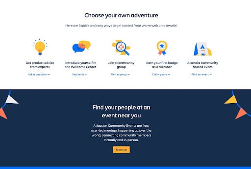 The “Choose your own adventure” page of the Atlassian Community